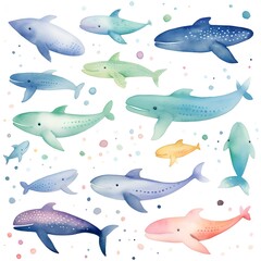 Whimsical Watercolor Whales: Playful watercolor whales swimming in a sea of pastel hues
