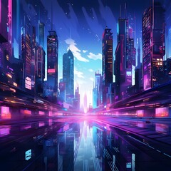 Abstract Cyberpunk Cityscape: Futuristic skyscrapers and neon lights in a cyberpunk-inspired design