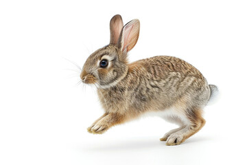 A rabbit hopping, isolated on a white background