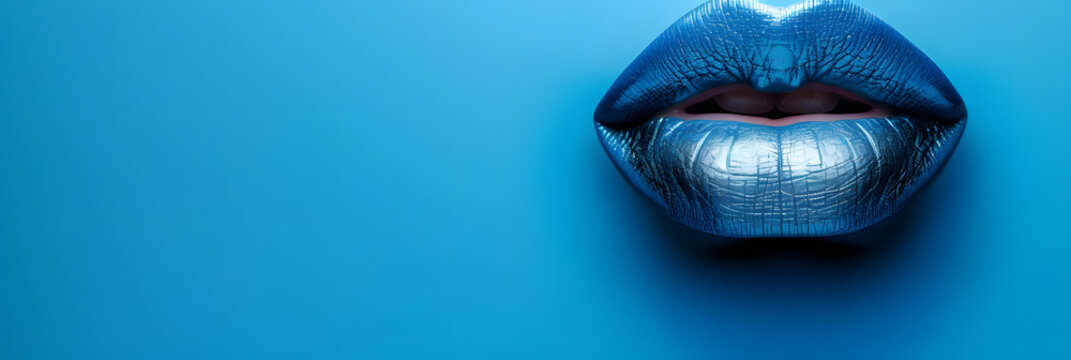 Image of mouth of consultant isolated on a blue background
