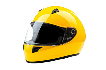 The Luminescent Guardian: A Yellow Motorcycle Helmet on a White Canvas. On a White or Clear Surface PNG Transparent Background.