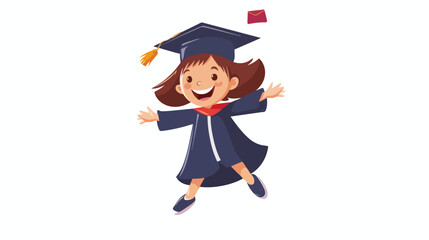 Kid in graduation gown cap. Cute school girl student