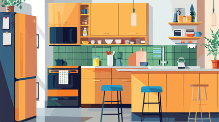 Kitchen modern interior apartment design. Vector illustration