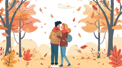 Loving couple in autumn. Cute illustration in flat style