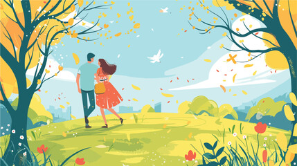 Obraz na płótnie Canvas Loving couple in spring. Landing page template. Cute