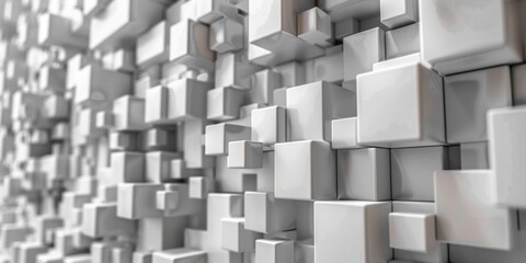 A wall of white cubes with a white background