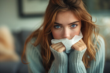 Woman Covering Mouth With Tissue