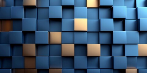 A blue and gold wall made of cubes