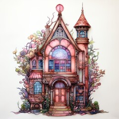 Enchanted Victorian House with Whimsical Floral Elements