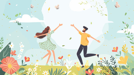 Man and woman arms waving in spring. Landing page tem