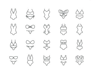 Swimsuit icons. Women's swimsuit. Editable icons. Linear style. A vector image.