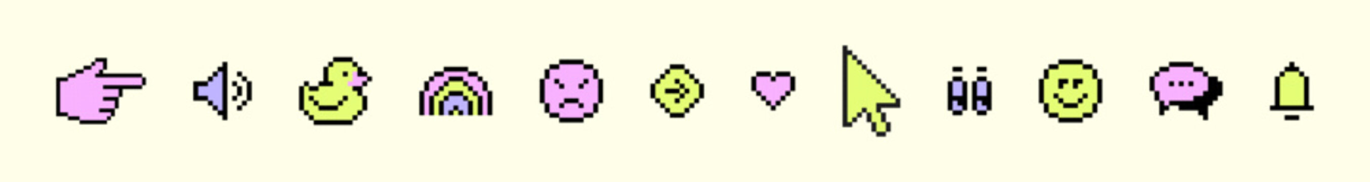 Retro Y2k Trendy stickers pack in pixel art. Isolated icons. Digital vintage game style. 8 bit abstract shapes. Simple Graphic elements 