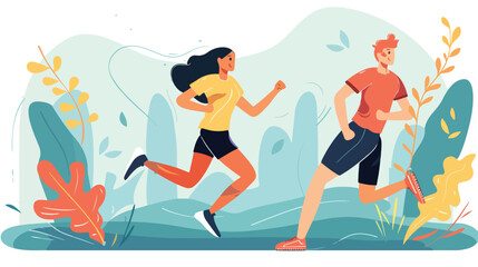 Man and woman running. Concept illustration for healt