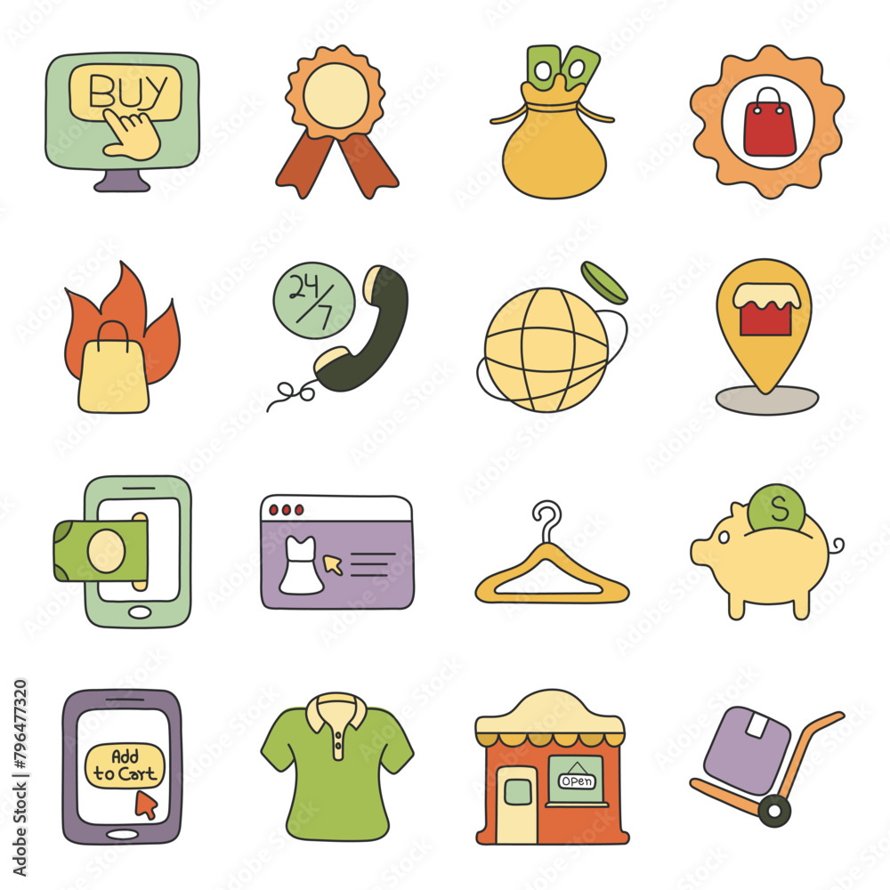 Poster Pack of Shopping And Digital Payment Flat Icon

