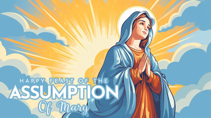 Assumption of Mary Illustration with Feast of the Blessed Virgin and Doves in Heaven  © Darwin Vectorian