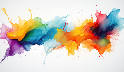 a white background, in the style of silver and gray, empty frame plain background ,vibrant illustrations, soft watercolours, paint splash blue red yellow and green, colorful arrangements