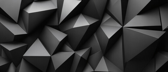 Abstract, 3D, grey and black wallpaper of lines and geometric polygon shapes, light and shadow