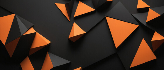 Abstract, 3D, neon orange and black wallpaper of lines and geometric shapes, light and shadow