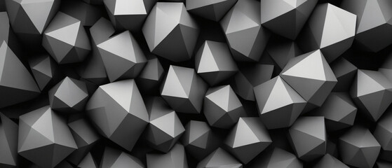 Abstract, 3D, grey and black wallpaper of lines and geometric polygon shapes, light and shadow