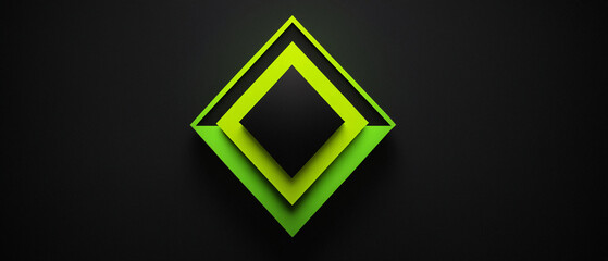 Abstract, logotype, 3D wallpaper of neon green and black diamond on black background