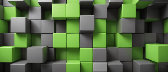 Abstract 3D wallpaper of neon green and grey cubes