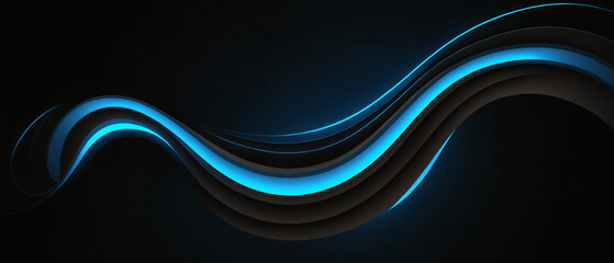 Abstract, 3D, neon blue tech wallpaper of lines and curves, light and shadow on black background