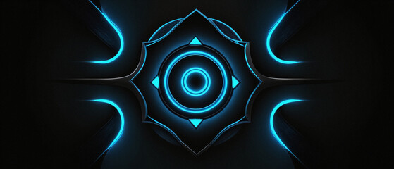 Abstract, 3D, neon blue tech wallpaper of lines and curves, light and shadow on black background