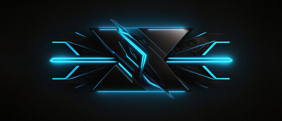 Abstract, 3D, neon blue tech wallpaper of lines and curves, light and shadow on black background