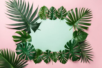 Tropical leaves on a pink background. Isolated on a solid color surface.