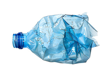 Fototapeta premium Blue plastic bottle crumpled, isolated on white, clipping path