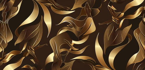 Gold and bronze tribal figures on chocolate brown, a seamless luxury.