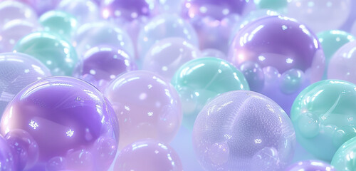 Pearlescent 3D spheres in lavender and mint for a soothing background.