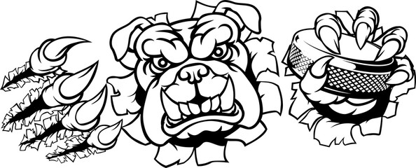 Bulldog Ice Hockey Player Animal Sports Mascot