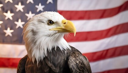 Bald eagle head on American flag background