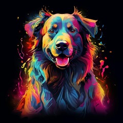 Abstract Colorful Illustration of a Dog on a Black Background