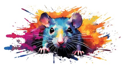 Abstract Colorful Illustration of a Rat on a White Background