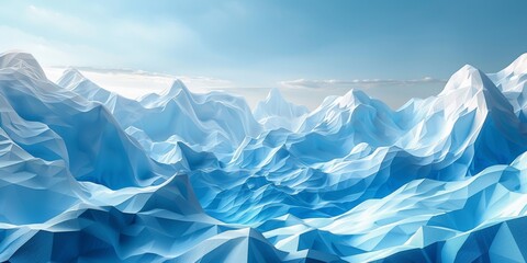A blue and white image of a mountain range with snow