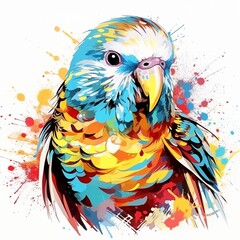 Abstract ColorfulHeadshot  Illustration of a Budgie on a White Background
