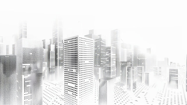 Futuristic cityscape in abstract dotted style, modern and minimalist