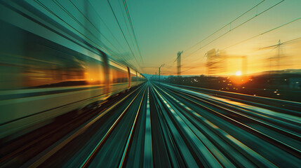 Fototapeta na wymiar A high-speed train speeding through the French countryside