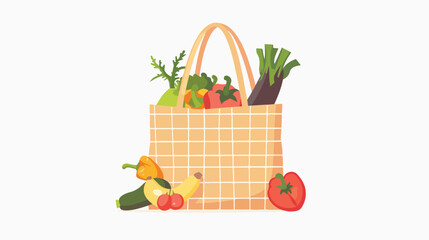 Mesh eco bag full of vegetables isolated on white background