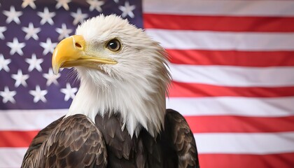 Naklejka premium Bald eagle head on American flag background