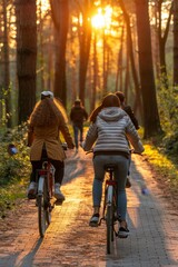 Fototapeta premium Cyclist group enjoying a ride together on a picturesque dirt road in the countryside