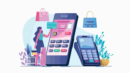 Mobile payment with POS terminal shopping concept