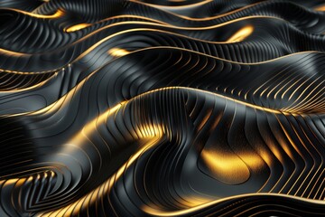 ondas metálicas de estilo lujoso. dorado y negro - obrazy, fototapety, plakaty