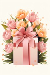 Cherished Moments, Elegant Tulip Bouquet with Pink Gift Box