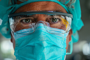 Close-up portrait of a healthcare worker in protective gear - 796486740