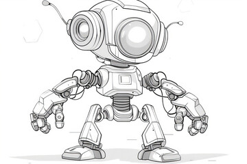 Cute robot character coloring page for kids and hobbyists - 796487115