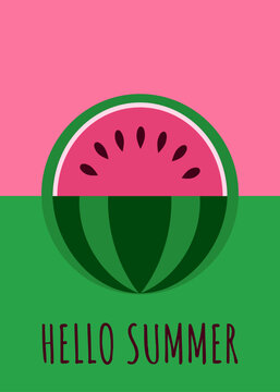 watermelon with a Colorful wallpaper vector background. Ripe watermelon. Decorative illustration design, good for printing. Overlapping background design, lettering, Hello summer.