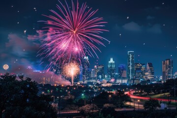 fireworks over the city.